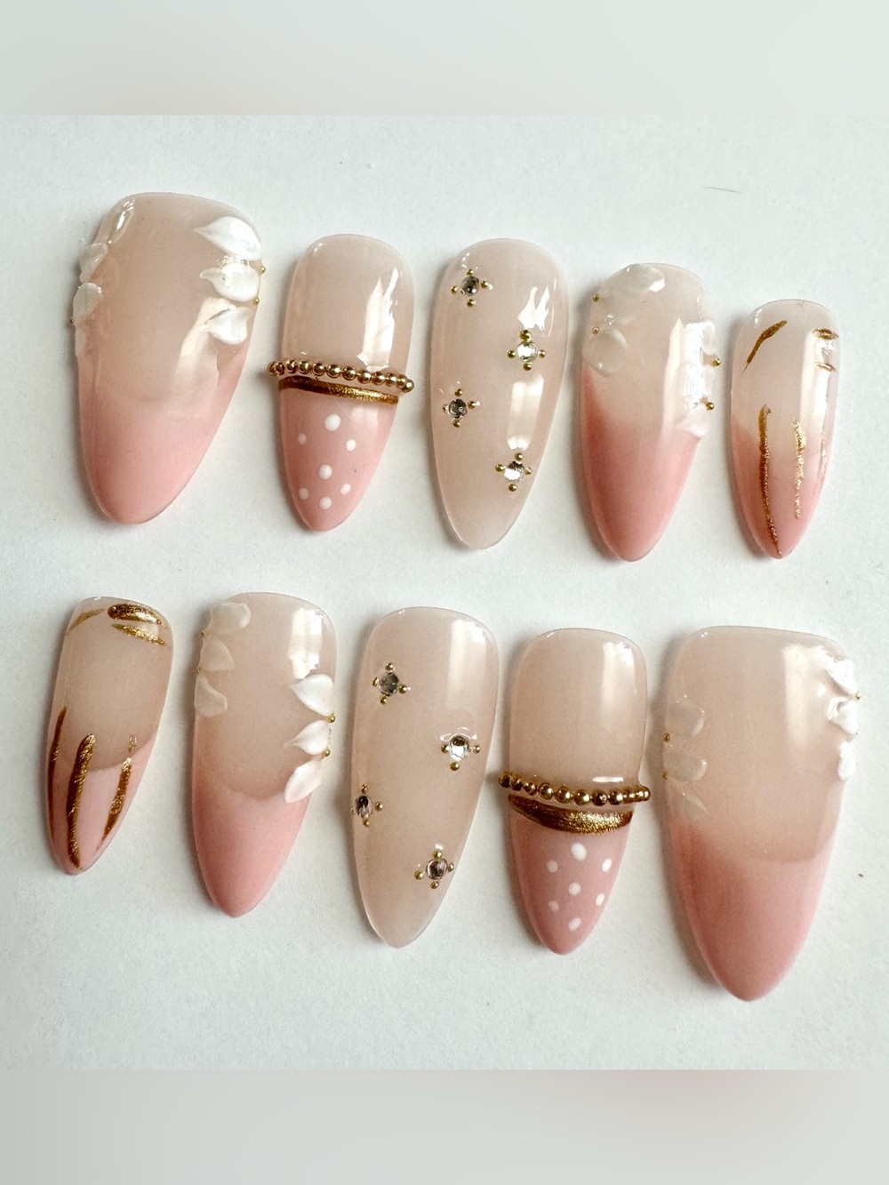 Pale Pink Press-On Nail Set with Gold Bangles